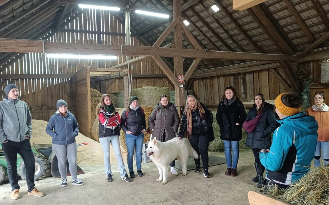 Hoher Besuch: Die Abschlussklasse des SPK Linz auf Exkursion in der kleinen Seidlerei